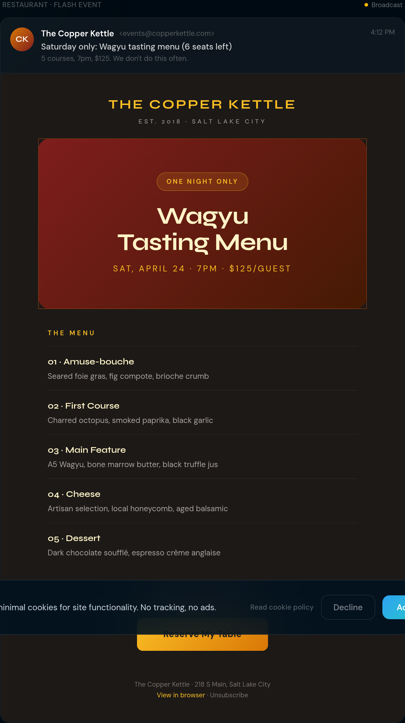 Flash Event — Restaurant